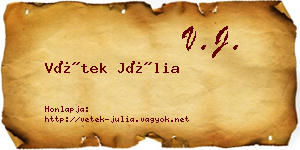 Vétek Júlia névjegykártya